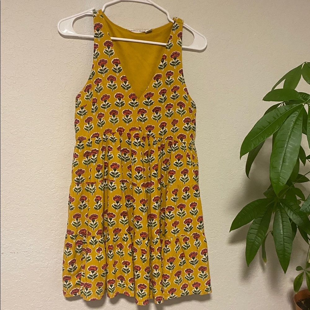 Sincerely Jules Mustard Yellow Floral Mini Dress